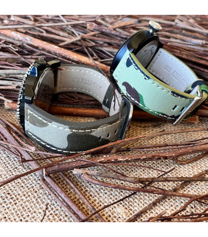 Correas de Reloj de Tela de Camuflaje y cuero. Ref 370