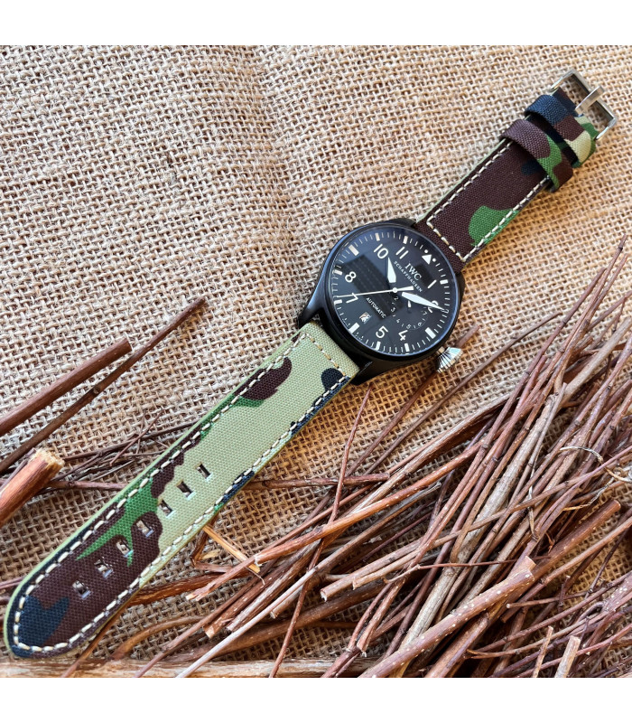 Correas de Reloj de Tela de Camuflaje y cuero. Ref 370
