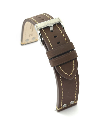 Pasek do zegarka ze skóry lotniczej ze stalowymi nitami 18mm 20mm 22mm 24mm Ref 381