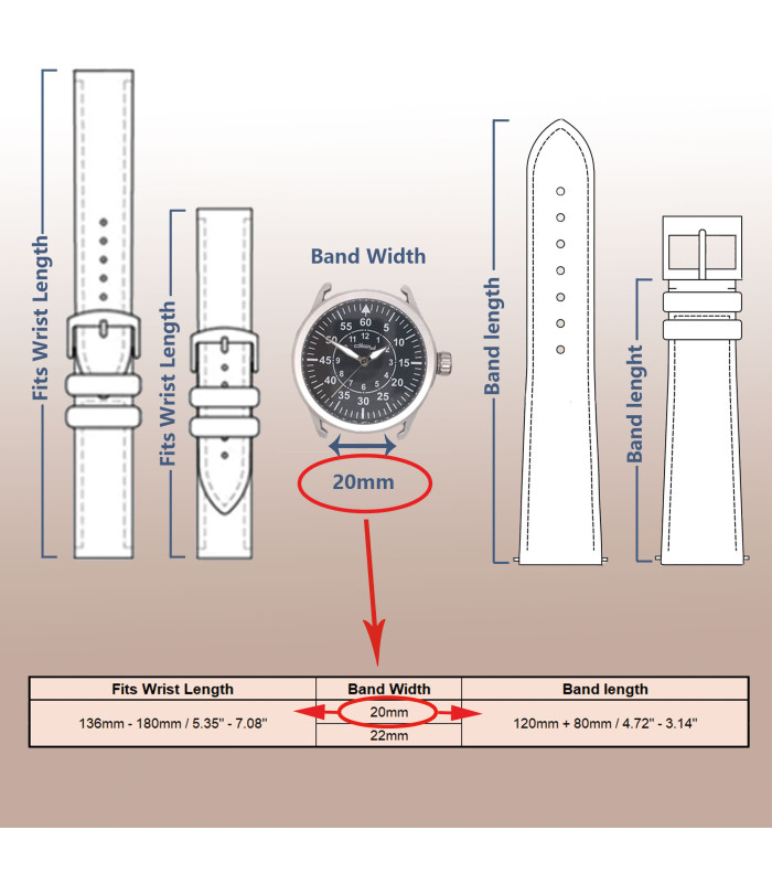 Paski do zegarkow negładka skóra bydlęca 20mm 22mm Model 330