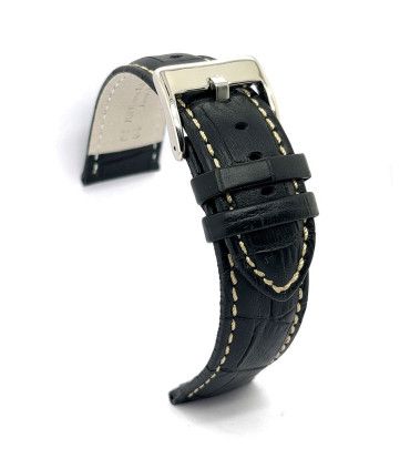 Wypukły pasek skórzany krokodyl biały szew sportowy – Diloy 378