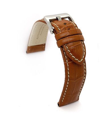 Wypukły pasek skórzany krokodyl biały szew sportowy – Diloy 378