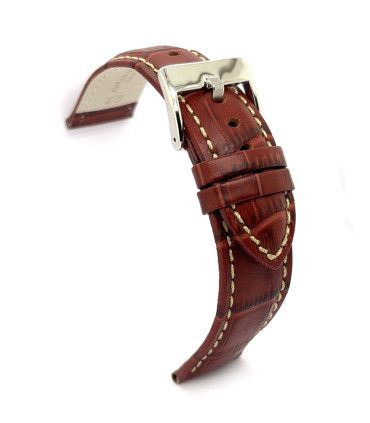 Wypukły pasek skórzany krokodyl biały szew sportowy – Diloy 378