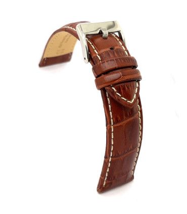 Wypukły pasek skórzany krokodyl biały szew sportowy – Diloy 378